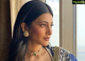 Shruti Haasan Instagram - 💙💎🧿 in @manishmalhotra05 styled by @harmann_kaur_2.0 hair @heysurekha make up @makeupartist_arti