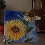 Shweta Basu Prasad Instagram - Attempted acrylic sculpting for the first time on canvas, with a really simple image of a sunflower. Acrylic sculpting gives a 3D effect to the painting. I wanna practice this more! Also, obsessed with this song 😍 #selftaughtartist #acrylicsculpting #acrylicpainitng