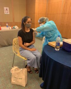 Simran Instagram - Parents want to do everything possible to make sure their children are healthy and protected from preventable diseases. Vaccination is the best way to do that. 
I got my first shot of Vaccine. Please do your part for all your loved ones around you.

#vaccinated #StayHomeStaySafe #GetVaccinatedASAP