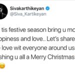 Sivakarthikeyan Instagram - Let tis festive season bring u more happiness and love.. Let’s share the love wit everyone around us ... Wishing u all a Merry Christmas❤👍😊