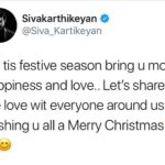 Sivakarthikeyan Instagram – Let tis festive season bring u more happiness and love.. Let’s share the love wit everyone around us … Wishing u all a Merry Christmas❤👍😊