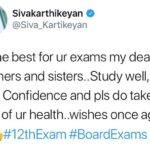 Sivakarthikeyan Instagram - All the best for ur exams my dear brothers and sisters..Study well,face it wit Confidence and pls do take care of ur health..wishes once again🤗👍#12thExam #BoardExams