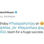 Sivakarthikeyan Instagram – Happy birthday #ThalapathyVijay sir 😊 Best wishes to @atlee47,  #Nayanthara, @agsentertainment and full #BIGIL team for a huge success 👍😊