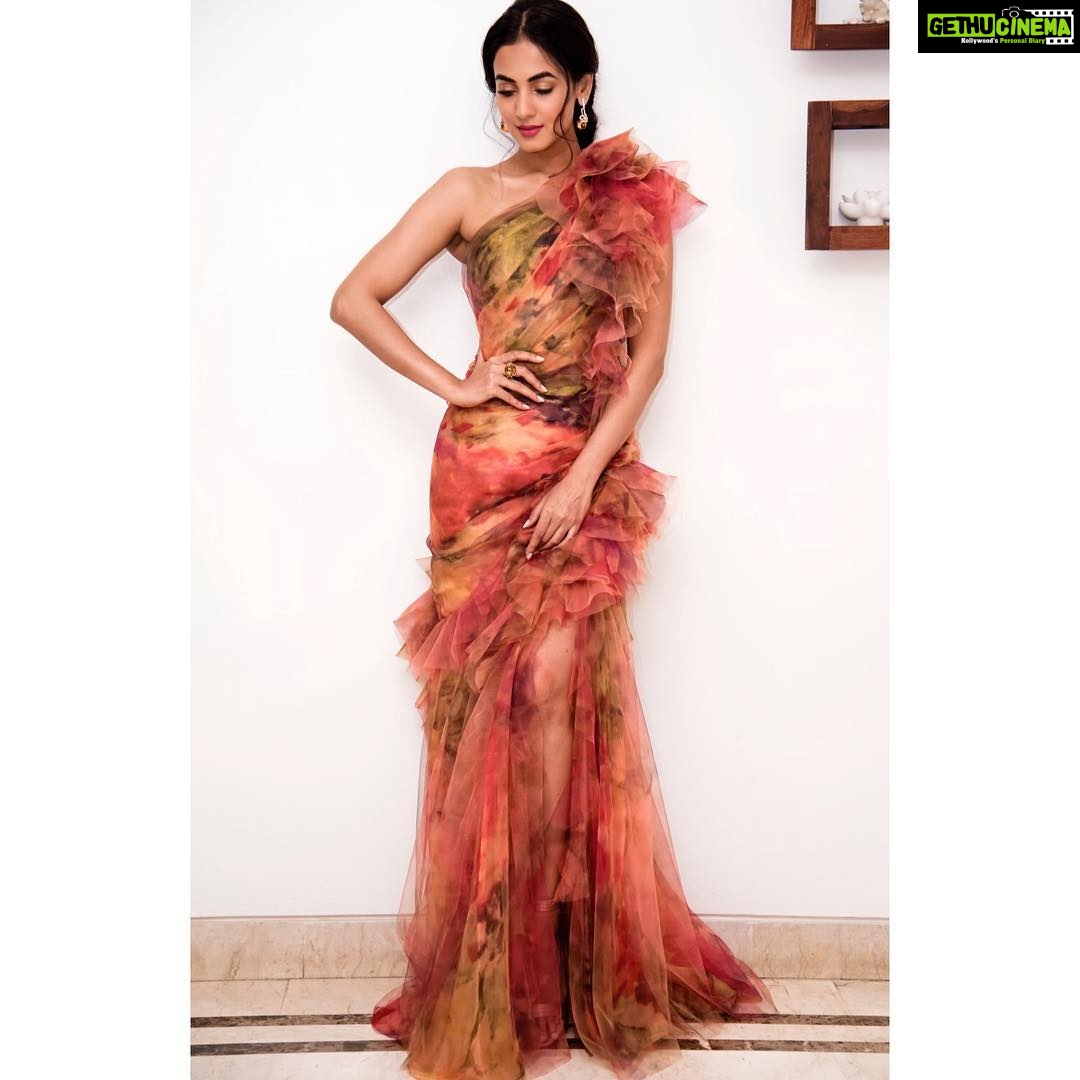 Sonal Chauhan Instagram - Happy Valentines Day !!! 🌹♥️🌹 . . . . . Outfit - @marchesafashion Jewellery - @farahkhanworld @farahkhanali Styled by - @leepakshiellawadi HnMU- @vijaysharmahairandmakeup Shot by - @vtrozen #filmfareglamourandstyleawards #stylefiles #redcarpet #redcarpetfashion #floralfashion #floralfantasy #watercolor