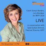 Sonali Bendre Instagram - Excited to be on the jury panel for @myikff. I'll be in conversation with the festival director of #IKFF, @syedsultan taking about all things cinema and parenting. Join us on Nov 9th at 5pm on my Facebook and Instagram page! If you have any questions you'd like to ask us, do share them in the comments. #Repost @myikff . . . KRAYON Studio is going with Sonali Bendre! With an incredible career spanning over 25 years, she is a versatile actor, television personality and role model to many! She is also an author and bibliophile who shares her passion with the world through her popular digital project - Sonali's Book Club (@sonalisbookclub) This conversation between @syedsultan and @iamsonalibendre will focus on cinema & parenting. But rest assured, it is going to be absolutely enthralling for everybody! Make sure you set a reminder for 5pm on the 9th of November! Download the Krayon App and follow our social media pages (@myikff and @wizkids.official) to keep up to date with all our upcoming events! #KrayonApp #KrayonStudioLive #MYIKFF #SonaliBendre #SonalisBookClub #Wizkids2020 #InterschoolCompetition #DreamWithlKEF #FilmFestival #Films #Movies #Screening #Children #Students #School #Teachers #Download #Watch #Learn #Perform