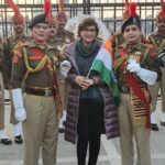 Sonali Bendre Instagram - There is something quite special about seeing a woman in a uniform... the grace, strength, confidence… instilling such a feeling of pride! Made the trip to the #WagahBorder so much more special. Was a pleasure to meet them and see them lead the march for the flag retreat ceremony. Grateful for their service. Attari Border