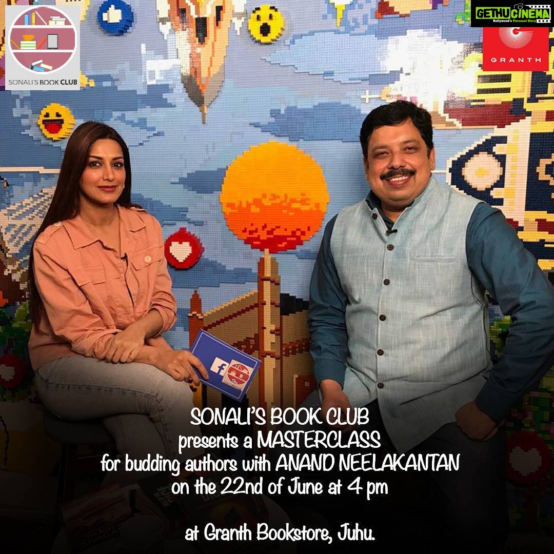 Sonali Bendre Instagram - During our discussion on Ajaya: Roll of the Dice, @itsanandneel and I spoke about organizing a Masterclass for budding authors. Well, it’s finally here! For those who are not in Mumbai, don’t worry, we will also be streaming it via FB Live. If you want to be part of the discussion at #granthbookstore, send me your details on teamsonalib@gmail.com