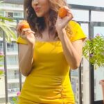 Sophie Choudry Instagram - Health is wealth so when life gives you oranges (& a lemon dress) turn it into something special🤩🍊🧡🍋 Big reveal tomorrow from me & team @lifetox.fit .. Can’t wait! #orange #vitaminc #healthy #healthylifetype #wellness #wellbeing #sop