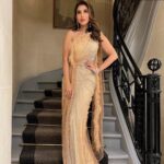 Sophie Choudry Instagram - La vie en rose..quite literally 🌹 Outfit @monishajaising Jewels @diosaparis Styling @wardrobist @aasthasharma @iammanisha HMU @divyachablani15 #redcarpet #styleinspo #eventdiaries #cockailgown #lavieenrose #bling #lepetitpalais #sophiechoudry #monishajaising #vintagevibes