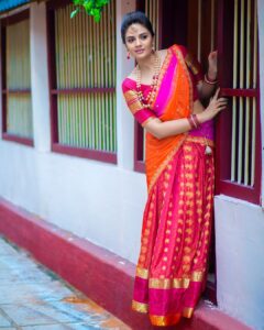 Sreemukhi Instagram - About today! In this lovely outfit by @rekhas_couture Kirthana! Totally loved it! Amazingly clicked by @chinthuu1132 😍☺️ #designeroutfitdiaries #lovelyoutfit #colourful #lovedit
