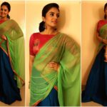 Sreemukhi Instagram – Look of the day for Gold Rush! In @rekhas_couture Kirthana outfit! Loving the half sarees! 😍☺️ #designeroutfitdiaries #GoldRush #shoottime #halfsarees #lovelycolours Annapurna Studios