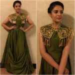 Sreemukhi Instagram - Look of the day! Classy and a perfect evening gown! Outfit by @rekhas_couture Kirthana! ☺️ Makeup- Prem Hair- Sadiq #lookoftheday #greens #classy #perfecteveninggown Bellary