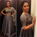 Sreemukhi Instagram – Look of the day! Dolled up @duta_couture Shruthi! Silvers and blings! 
Make up- Prem 
Hair- Sadiq
#designeroutfitdiaries #silvers #blings #lookoftheday