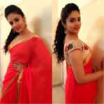 Sreemukhi Instagram – Last night in Pataas by @rekhas_couture #Pataas #SreemukhiGarage #designeroutfitdiaries #sarees #redhotsaree ☺😍😄