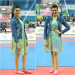 Sreemukhi Instagram – Kev Kabaddi in this trendy look today! Love such sporty looks! #Kevkabaddi #designeroutfitdiaries #sporty #trendy ☺️😁