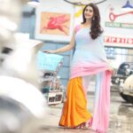 Surabhi Instagram - Feeling #Sakath ☺ Draped in this lovely pastel rainbow Saree by @aadya_designers Styled by @stilerush_by_varshinijanakiram Assisted by @charny_mashi #Sakath