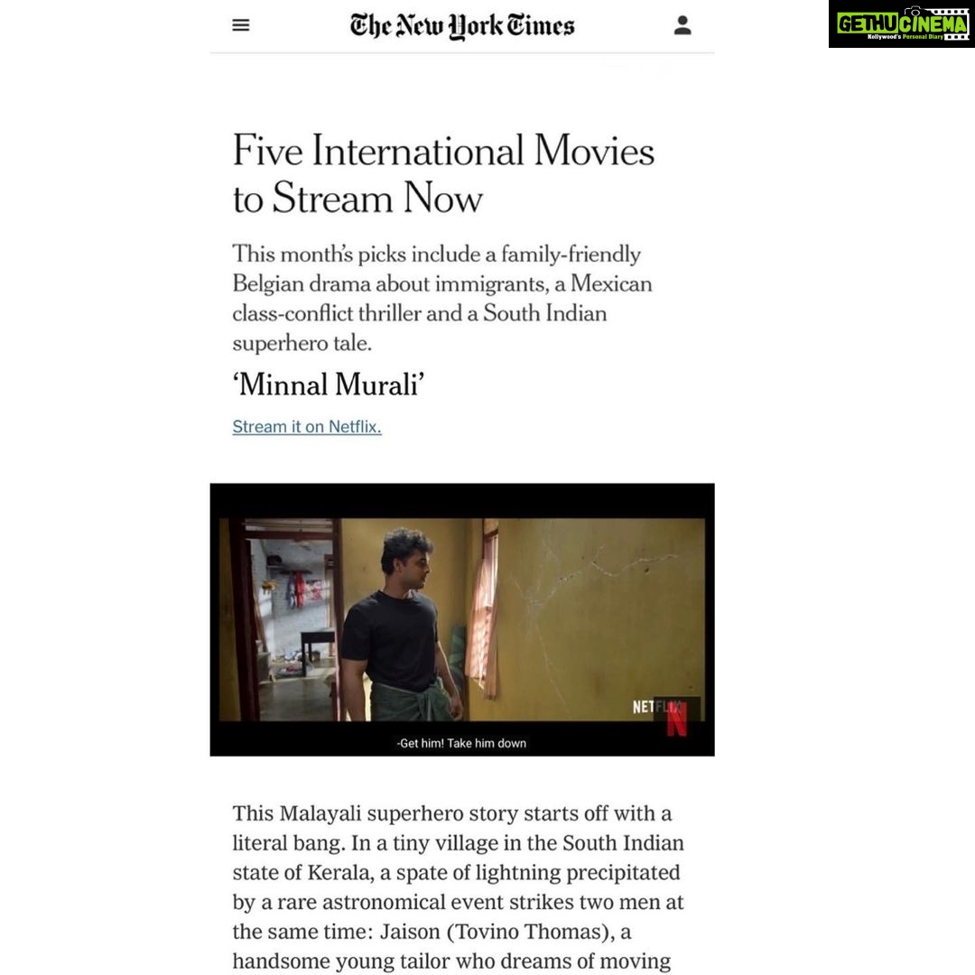 Tovino Thomas Instagram - Minnal Murali features on the “5 International Movies to Stream Now “ list on the one and only @nytimes ! ⚡️ That’s a Minnal start to the week 😊 @weekendblockbusters @ibasiljoseph @sameer_thahir @inst.kev @guru_somasundaram @sophiapauljames @cedinp @netflix_in @vasisht_vasu @feminageorge_ @ajuvarghese @rajeshmadhavan @azeesnedumangad @shelly.n.kumar @sneha_babu_21 @manujagadh @surjthspring @mathewlivi @shaanrahman @sushintdt @nixongeorge @arun_anirudhan_ @sarcasanam @dcrusandrew @insta.justi94 @manumanjith_s @judeanthanyjoseph #minnalmurali #international #newyorktimes #minnal #instayay #minnalmuralionnetflix #trendingnow #streamingnow #ontopoftheworld