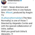 Usha Jadhav Instagram - #Repost @alexcortescalahorra with @make_repost ・・・ Thank you so much Sir @amitabhbachchan for your wishes. We all are really happy with this collective movie about pandemic consecuences. #RESET #lanuevanormalidad Zaragoza, Spain