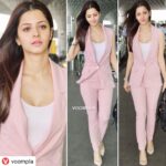 Vedhika Instagram – #AirportDiaries  wearing @fadbulous_rd  Can always count on u 😘😘 @dakshinaa_nath Loved the outfit 💖 #GirlGonePink #Pink #Powersuit #BabyPink