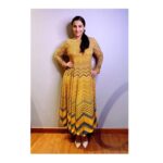 Vidya Balan Instagram – Outfit – @saundhindia 
Makeup – @shre20 
Hair – @bhosleshalaka 
Styled by – @who_wore_what_when 

The kalidar is printed with natural dye on silk. Since natural dyes come from limited sources, the colours usually are in the same family. 
#vocalforlocal means that it’s ok to repeat a colour, silhouette or even outfit.