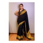 Vidya Balan Instagram – E-promotions for #ShakuntalaDevi premiering on @primevideoin on 31st July 2020 ❣️
Saree – cotton saree bought from a weaver exhibition 
Makeup – @shre20 
Hair – @bhosleshalaka 
Styled by – @who_wore_what_when The black and gold classic saree is yet another Korvai Cotton weave. Weaver’s are their best designer’s. They know the limitations of the humble loom and hence make innovations within those limitations. The saree’s double border has been block printed by the artisan. Though this may not seem a big deal to a designer, it is a huge leap for maybe a new generation artisan in their family lineage. Support artisans who actually herald our countries textile tradition.