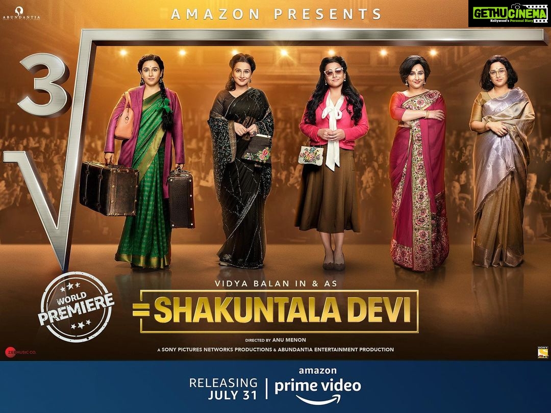 Vidya Balan Instagram - Only 12 x 3 x 10 minutes to go for the trailer! Meet #ShakuntalaDeviOnPrime July 31, on @primevideoin @sanyamalhotra_ @senguptajisshu @theamitsadh @directormenon @sonypicsprodns @ivikramix @abundantiaent @shikhaarif.sharma @niharikabhasinkhan21 this ones for you ☀️❣️ @nayanikawrites @shre20 @bhosleshalaka