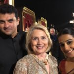 Vidya Balan Instagram – Precious pic 🥰!! The first time in my life that i asked to be introduced to someone…Thank you @smritiiraniofficial for the same 🙂.
I loove @hillaryclinton ♥️. A woman who has weathered every storm with equanimity and who never gives up…I felt hopeful while she campaigned to be #President and felt a certain hopelessness when she didn’t make it…But in a few days i realized that only when the glass ceiling is shattered can we reach the sky and she broke it for us…and thus paved the way for someone else to reach for the boundless blue. 
You may find many reasons to dislike her but that’s because you are judging her because she dared to travel where most don’t…Thank you @hillaryclinton for all that you are and for being a HERO ☀️!! And thank you my #siddharthroykapur for being a walking talking encyclopedia on American politics and for thereby  introducing me to Her 🙂. I couldn’t have imagined waking up at 6am to watch the primaries until you happened to me 😜.