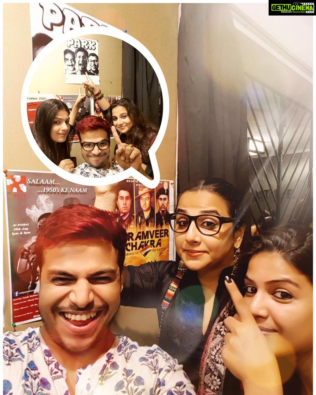 Vidya Balan Instagram - With @rickroyco and @asditii on a 'play date' of a different sort at Prithvi Theatre🙂... Thank you for the invitation to watch PARK @manavkaul . We laughed a lot 👏!!! Thank you @rickroy111 for lending me your glasses for the psuedo intellectual look 🤓!!