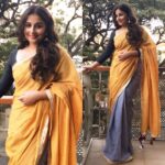 Vidya Balan Instagram – Attended Ira & Ruhaan’s Annual Day wearing this beautiful two tone tassel pure khadi saree!

Sari – @payal_zinal 
Earrings – @shopchicsaga 
Styled by – @who_wore_what_when