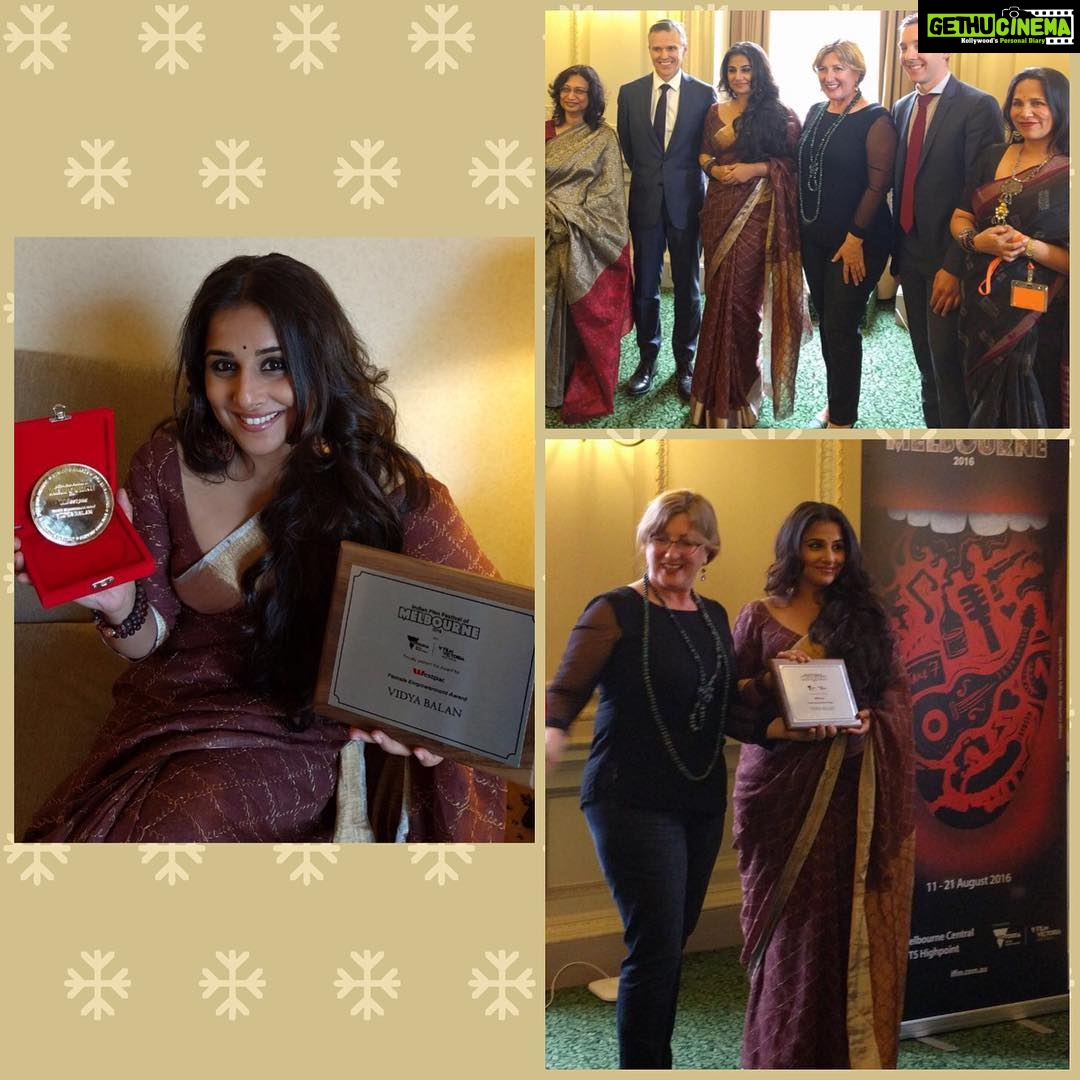 Vidya Balan Instagram - What a privilege to receive an award for 'Female Empowerment ' at the Parliament House,Melbourne.Thank You Victoria State Government @FilmVictoria n @iffmelbourne 🙏🙏🙏.