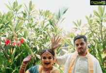 Vidyulekha Raman Instagram - Maami & Maama mode on 💙💛 #SaViWedding Make up - @deepika.nathan Hairstyle - @crown__artistry 9 yards Madisaru - @hamsa_handloom Blouse - @archana.karthick Saree drape - @thesareedrapistchennai Jewellery - @new_ideas_fashions Mehendi - @aravinth_mehendi_makeup Nails - @nails_by__g3 Photography - @weddings.aaronobed
