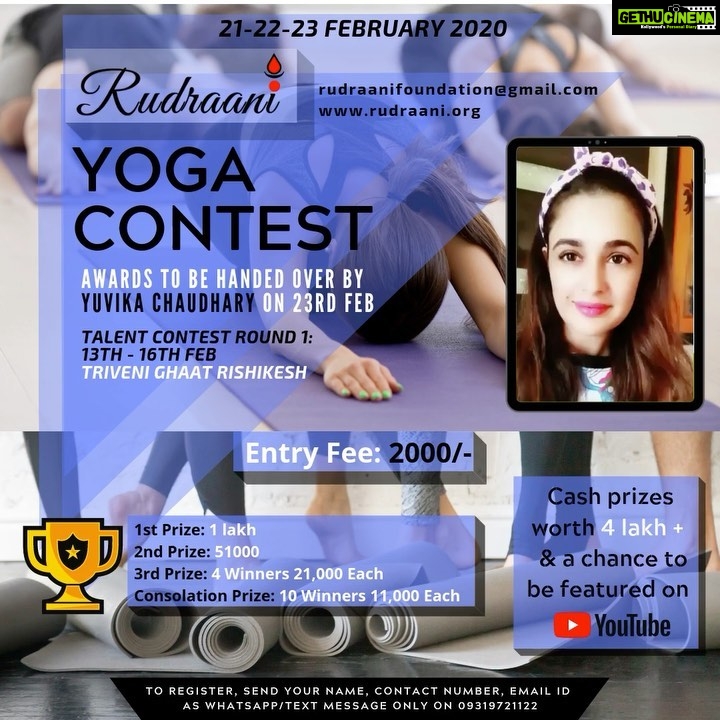 Yuvika Chaudhary Instagram - I am so excited to join Rudraani Foundation in the Yoga capital of the World Rishikesh, to celebrate all you Yogis and Yoginis and your Talents! I will be there on the 23rd of February to give away the prizes so dont forget to register and showcase your talent! @rudraani2020 #yogis #rishikeshyoga #yogacontest