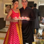 Yuvika Chaudhary Instagram – Happy Diwali every one @princenarula @vishwastomar @rajnish5390.  Outfit by @aradhya_designer @akashidesignerstudio