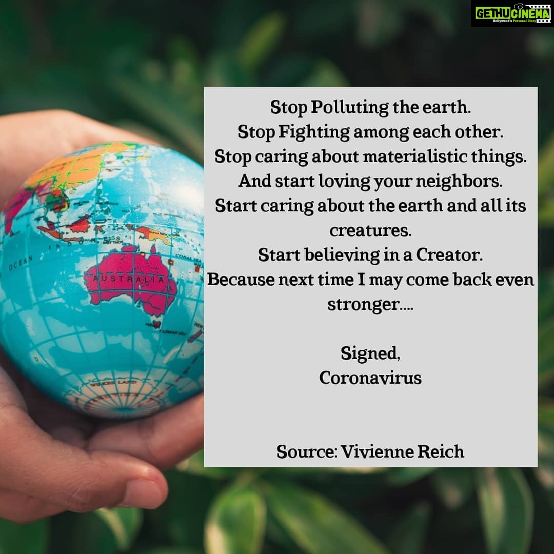 Amala Akkineni Instagram - Among all the forwards and important messages I saw one from Coronavirus. Found it very powerful and thought I would share it to seek your reactions 🙏🏼 Stay safe everyone and make the best of lockdown💛 #staysafe #covid2019