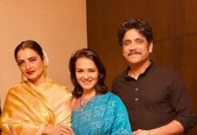 Amala Akkineni Instagram - Spent a most memorable evening with Rekhaji - she is gifted and gracious in every way! Rekha ji received the ANR National Award for 2019. She spoke beautifully and also presented the degrees to graduates of Annapurna College of Film and Media blessing the students for a bright future . Thank you for touching all our hearts Rekhaji 🙏 #anrnationalaward #anrliveson @acfm_official