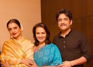 Amala Akkineni Instagram - Spent a most memorable evening with Rekhaji - she is gifted and gracious in every way! Rekha ji received the ANR National Award for 2019. She spoke beautifully and also presented the degrees to graduates of Annapurna College of Film and Media blessing the students for a bright future . Thank you for touching all our hearts Rekhaji 🙏 #anrnationalaward #anrliveson @acfm_official