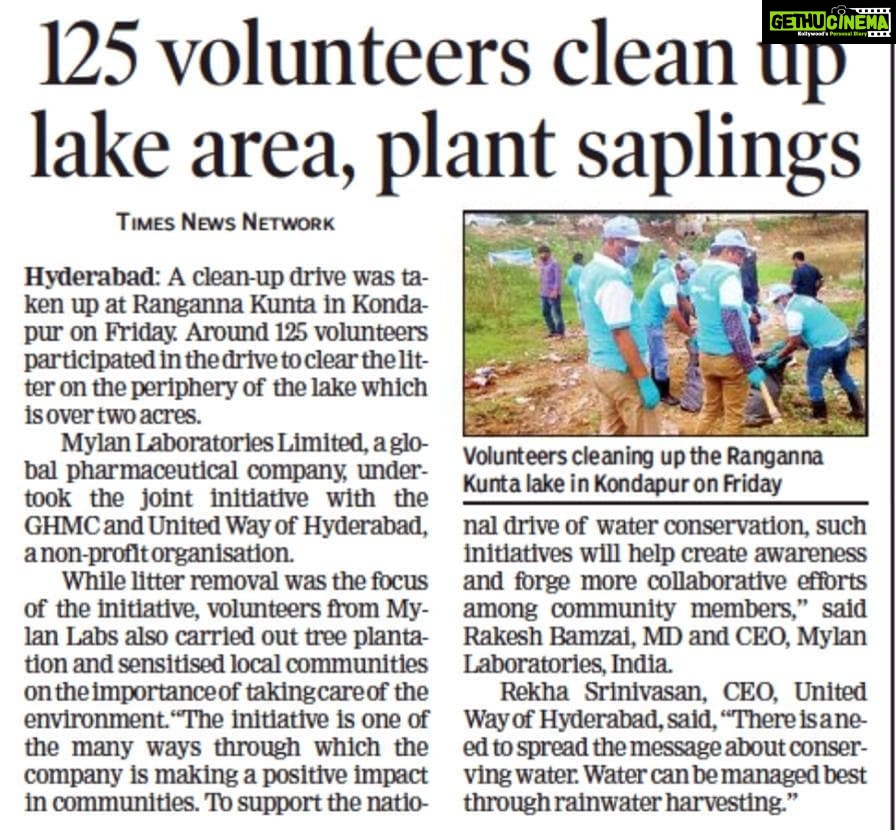 Amala Akkineni Instagram - Delighted to see United Way, Hyderabad mobilising city volunteers to protect lakes.