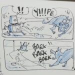 Anand Babu Instagram - TINMAN #12 ! Lets wrap this up before the next inktober ":U (Ran out of red color pencils) #doganatomyissues #tinman #winduprobot #windupsoldier #inktobercomic #inktober2017 #actionadventure #flashback #crimsonpeak #feedmedog #doodle #comicstrip