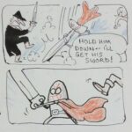 Anand Babu Instagram - INKTOBER DAY 7! 8U mustt..catchup #inktobercomic #inktober2017 #medievalrobot #winduprobot #windupsoldier #doodle #comicstrip #swordfight #lilleh #tinman