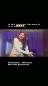 Anaswara Kumar Instagram - 😂🤕 #vallinam #promotions #vijaytv #naduvulakonjamdisturbpannuvom #laughatyourself #siringa #positivethinkingonly #nevergiveup #throwback
