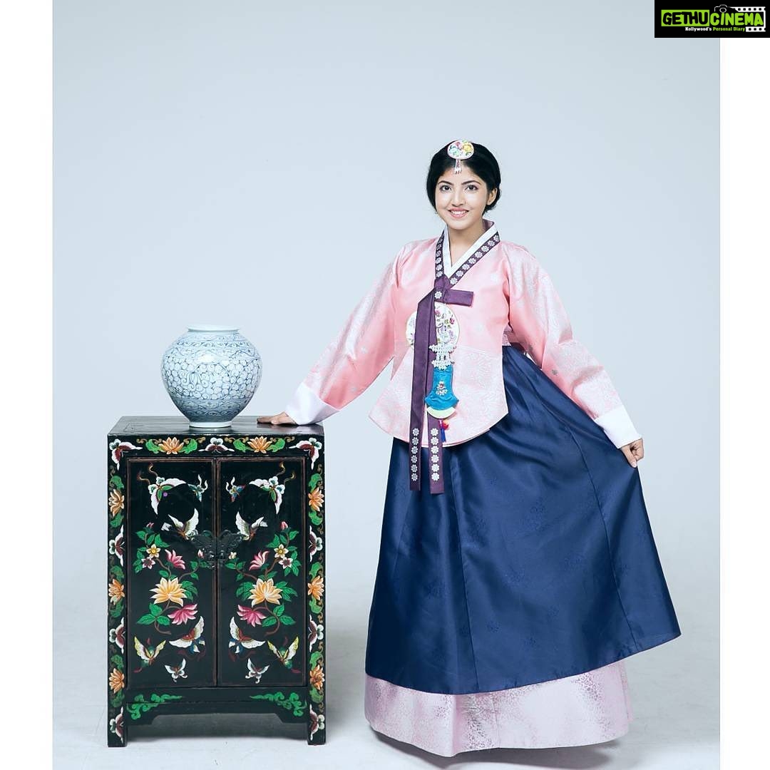 Anaswara Kumar Instagram - Wore a lovely #hanbok ( The traditional attire of South Korean women) and struck a few poses in #insadong (locality in Seoul) which is best-known for all things traditional- tea houses and street food , museums and royal residences.#koreanculture #seoul #insadong #chalokorea #visitseoul #iseoulyou #throwback Insadong