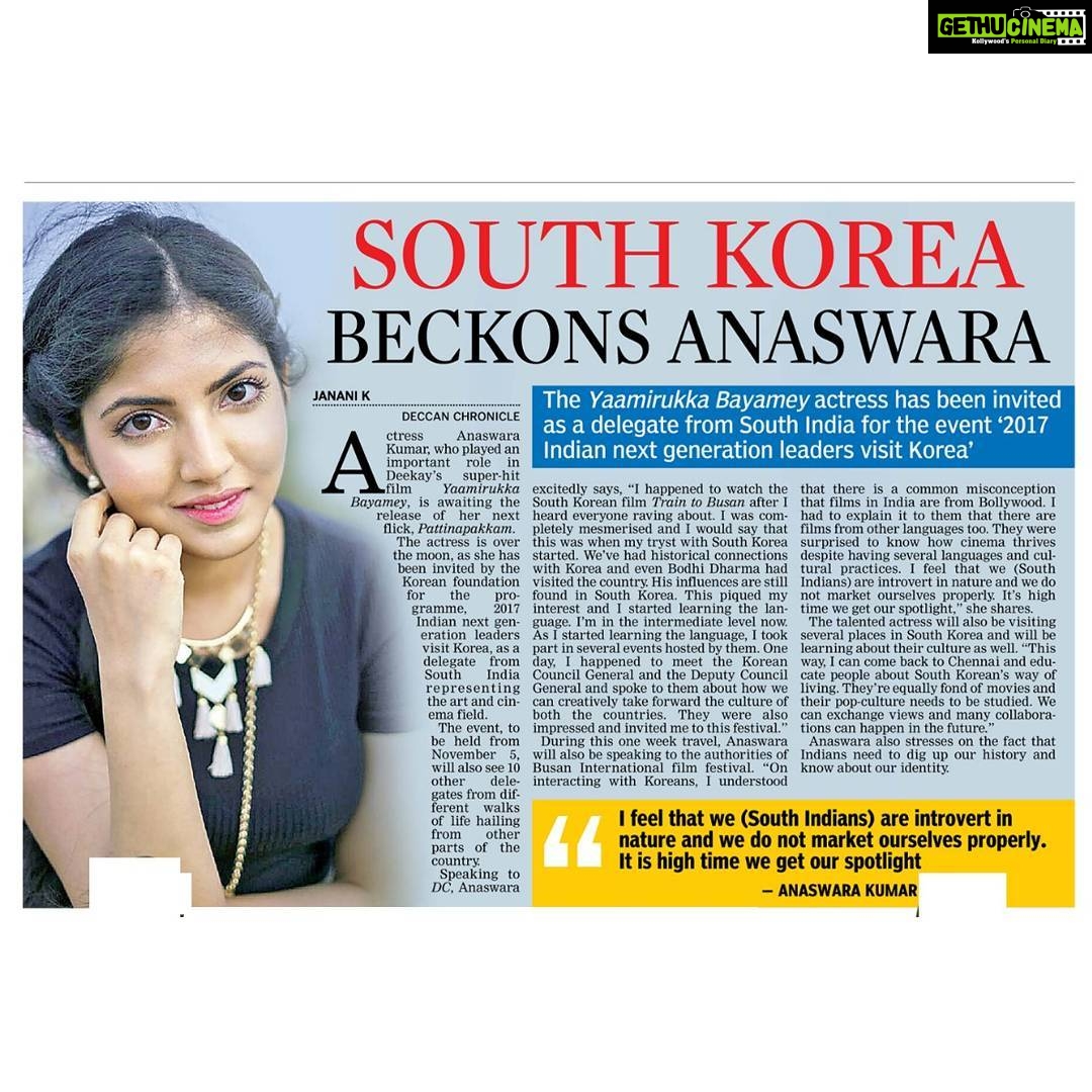 Anaswara Kumar Instagram - Thank you Janani K @deccanchronicle_official for the article! ππ I feel honoured to be invited by Korea Foundation to represent South India. #southkorea #μ²Έλμ΄ #μΈλ #biff #νκ΅