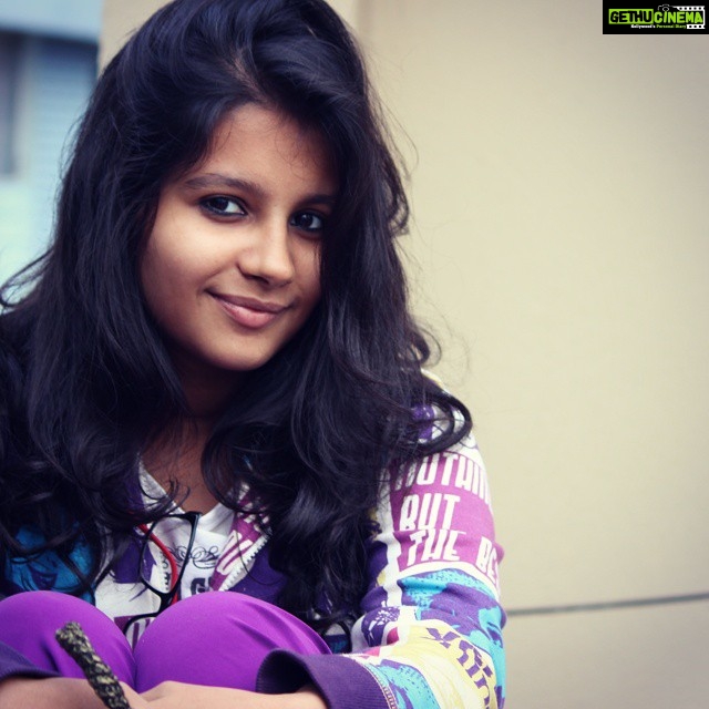 Angana Roy Instagram - Favorite picture. Mami clicked. :D #purple #terrace #messyhairlove #issmilee #instaedit #doubletap #ktenxbai xD