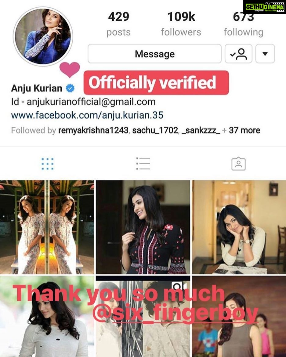 Anju Kurian Instagram - Officially verified 😍😍😍 Thnx @six_fingerboy