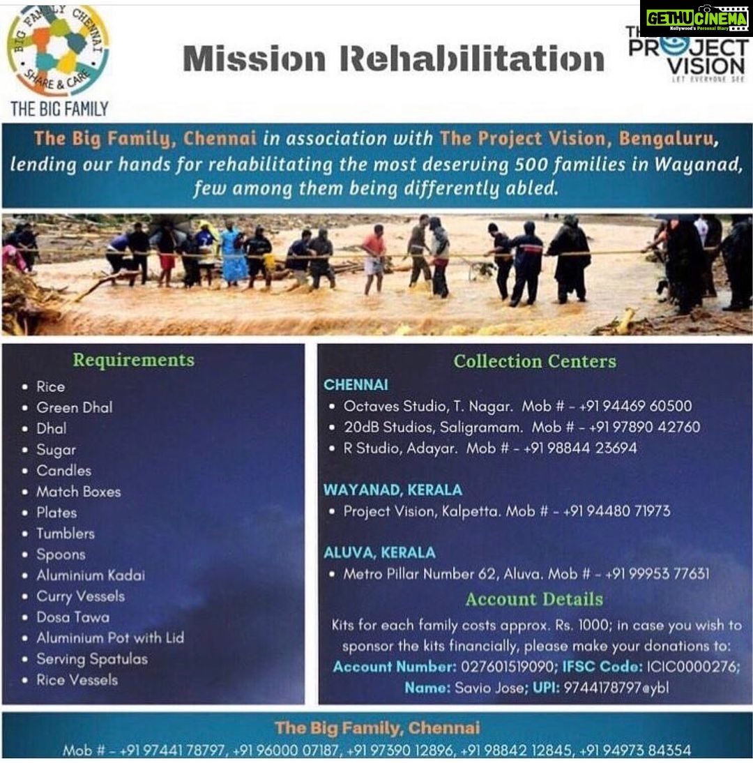 Anju Kurian Instagram - Details of Kerala flood relief collection centres in Chennai , Aluva & Wayanad.