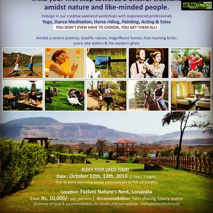 Anuya Bhagvath Instagram - Come get an acting feeler with me at the Happyness factory weekend getaway @Fazlani resort in Lonavla on 12th and 13th oct.please give my reference at registration! Check out-www.thehappynessfactory.in @thehappynessfactory @indieyogesh