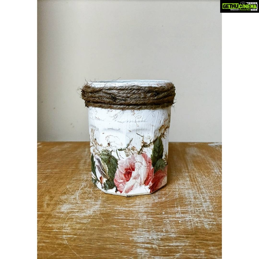 Aparnaa Bajpai Instagram - White vintage utility mason jarπππππ Handpainted Designed & decoupaged by Me! #Idiot_synchro_erratic_ideas