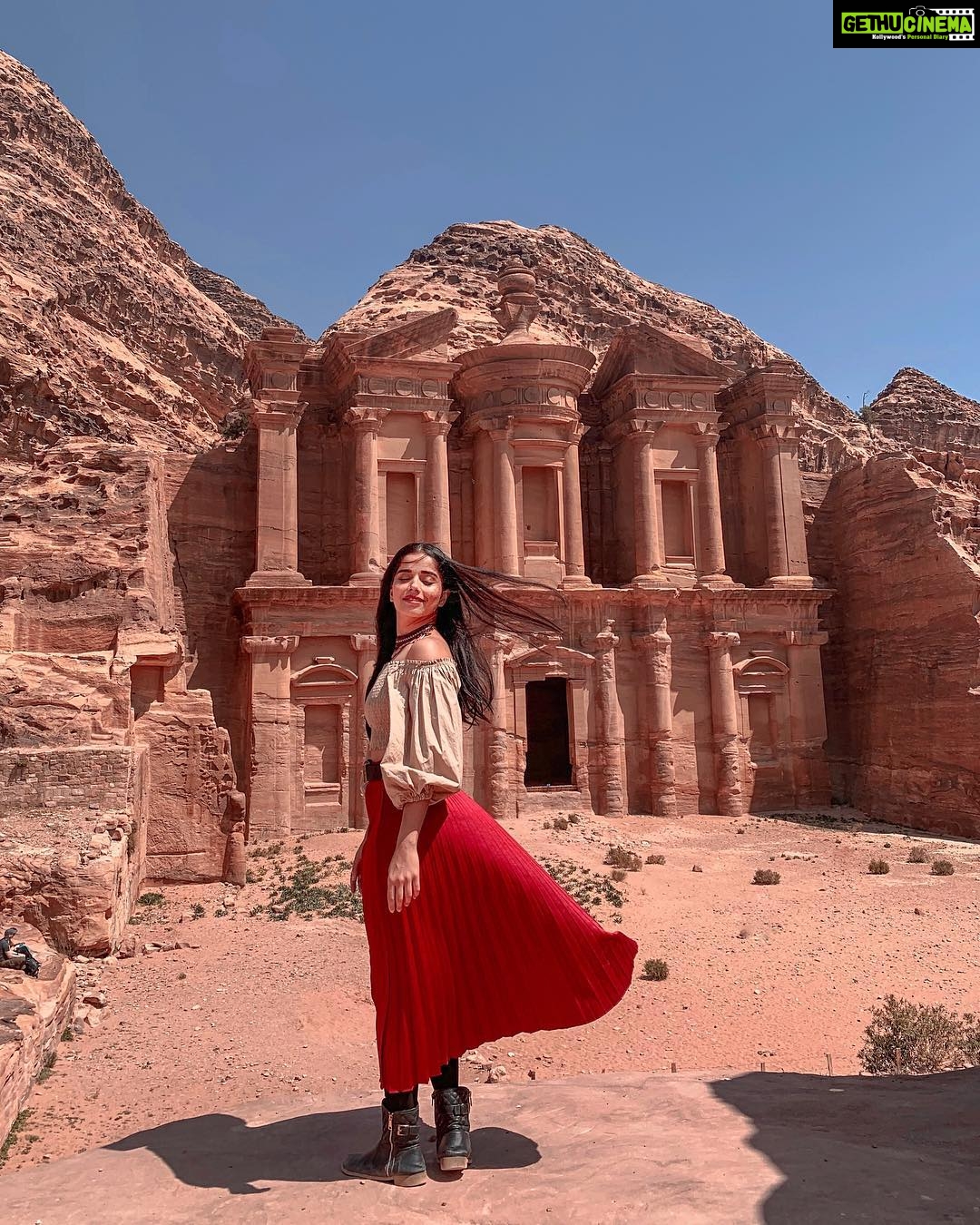 Aparnaa Bajpai Instagram - The wind and I❤️ . . . #petra #petrajordan #travelphotography #travelbucketlist #travelvlog #travel #travelshot Al Deir Monastery, Petra, Jordan