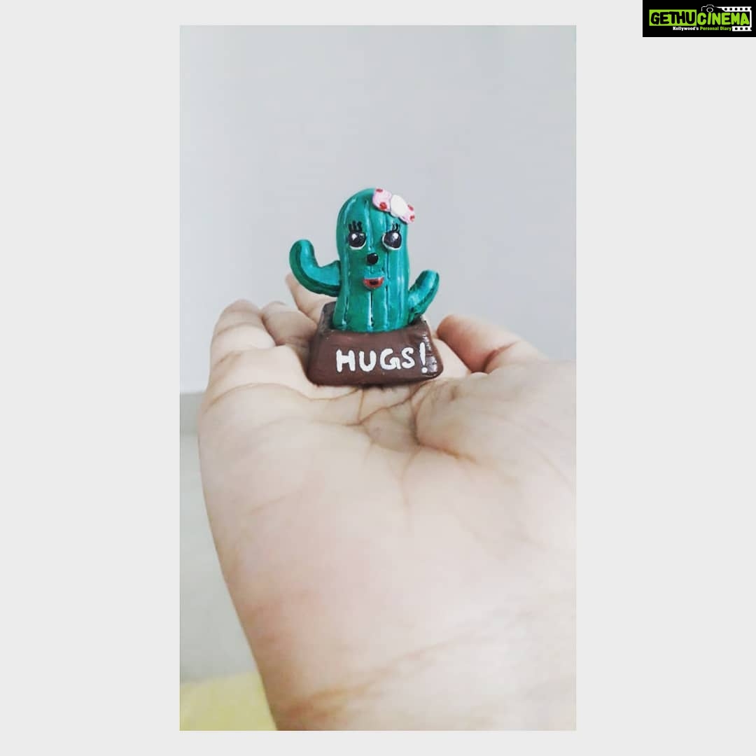 Arthana Binu Instagram - First ever miniature I made with air dry clay back in last year. Trust me! I can make much better ones now! This was gifted to tukkudu @meeghal_elza undoubtedly because she is the ultimate cutie but also the ultimate chorichi𤣠#diy #clayminiature #cactus
