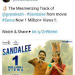 Arthana Binu Instagram - +1 million views for sandalee lyrical video ☺ It's G V' s magic and credit goes to singers Velmurugan, Mahalingam and lyricist Yugabharathi!